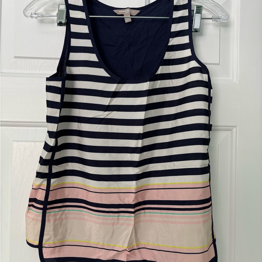 Banana Republic Navy and Pink Striped Tank Top